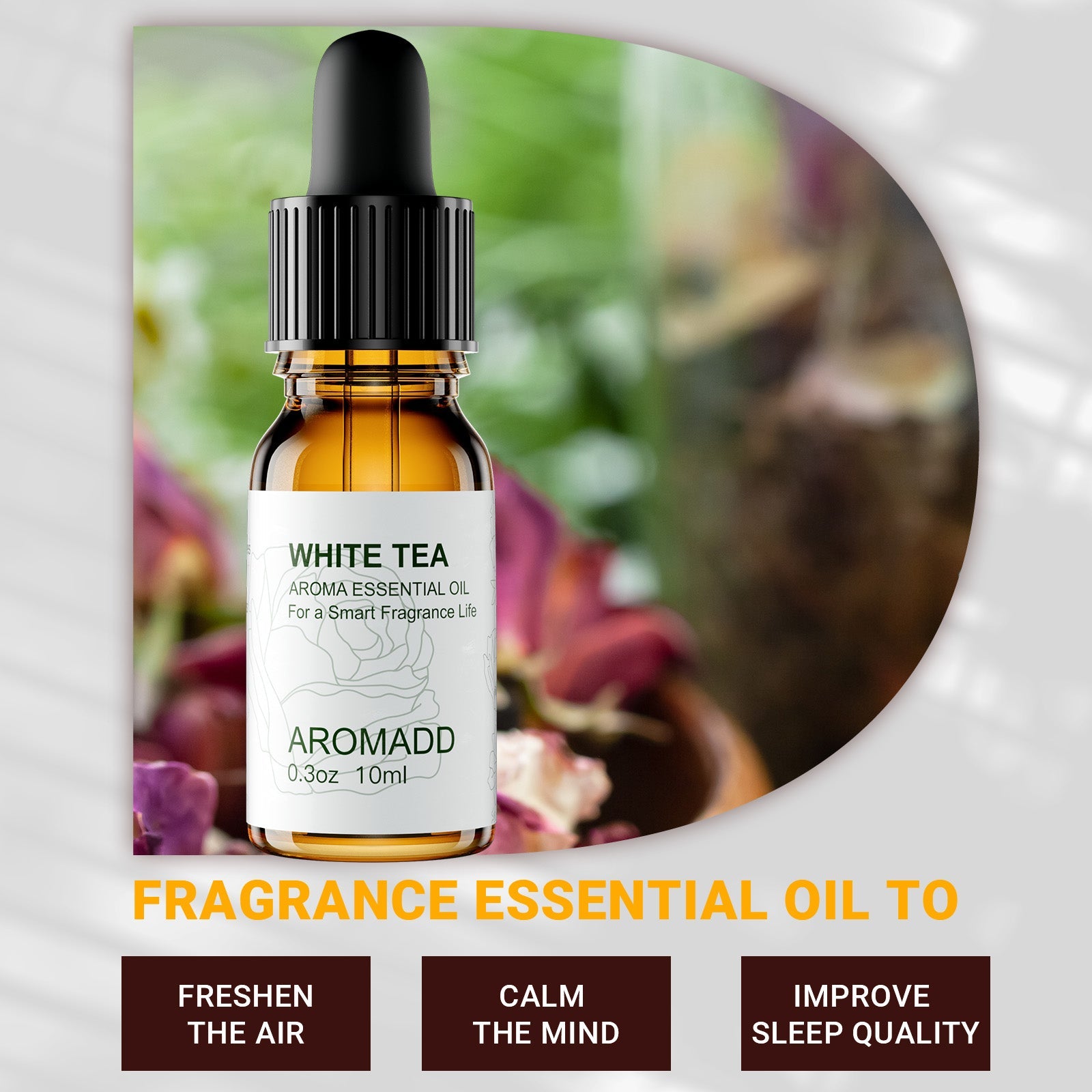 100% Pure White Tea Essential Oil - 0.3 fl oz (10 mL) Glass Bottle - AromaddEssential oil