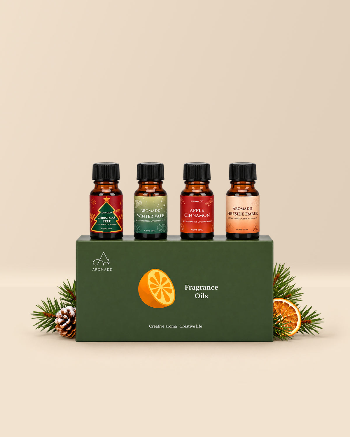 【Pre-sale】Christmas Fragrance Oil Set:Fireside Ember,Winter Vale,Apple Cinnamon & Christmas Tree – 4 x 10ml