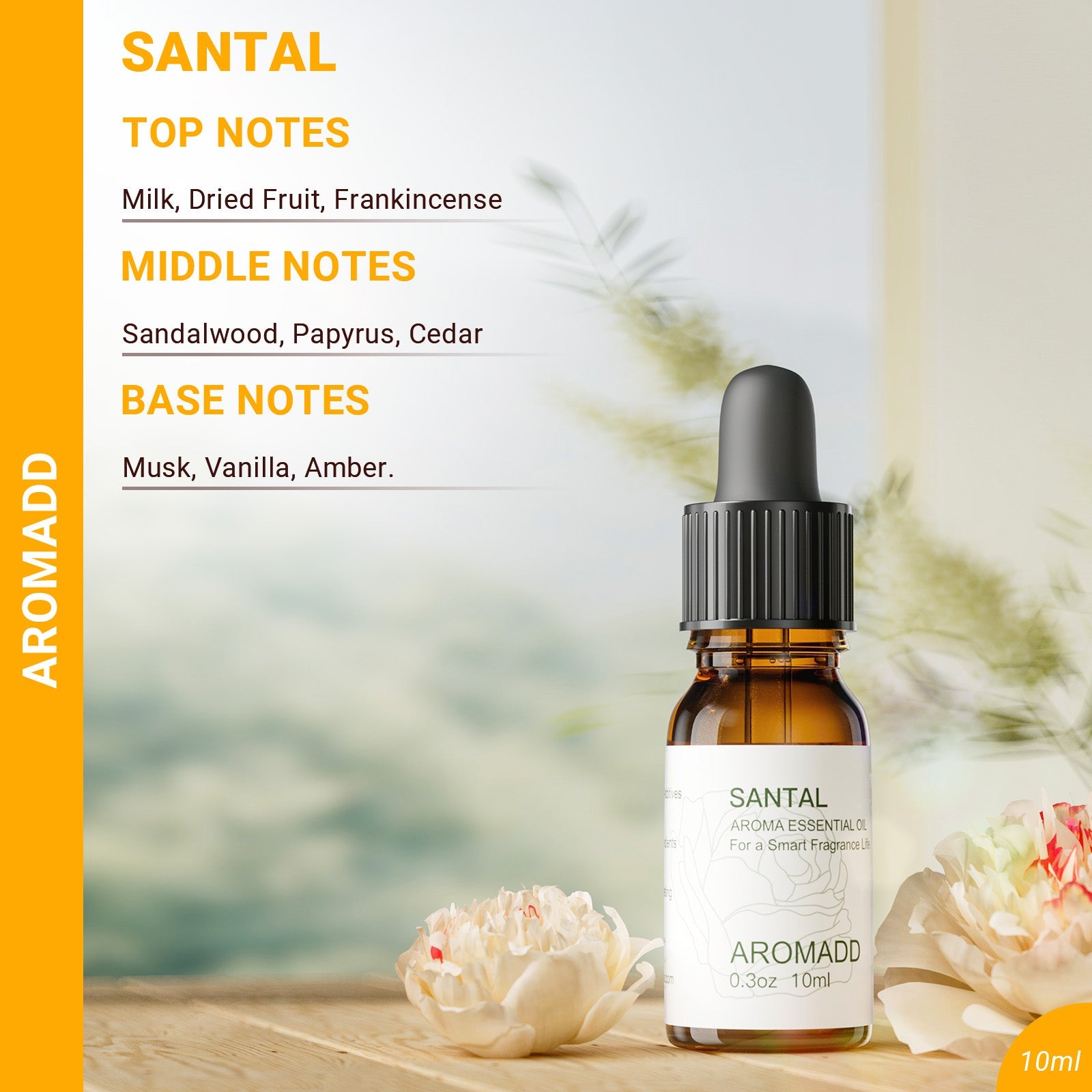 100% Pure Santal Essential Oil - 0.3 fl oz (10 mL) Glass Bottle - AromaddHome & Garden > Decor > Home Fragrances > Fragrance Oil