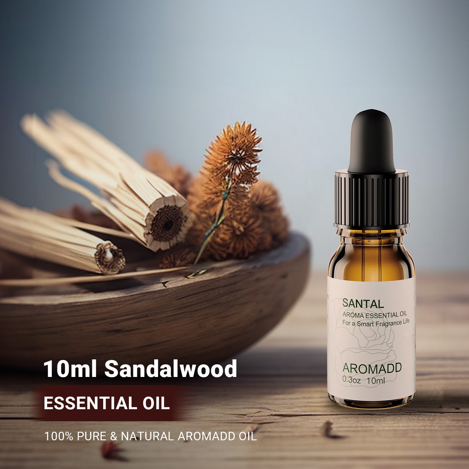100% Pure Santal Essential Oil - 0.3 fl oz (10 mL) Glass Bottle - AromaddHome & Garden > Decor > Home Fragrances > Fragrance Oil