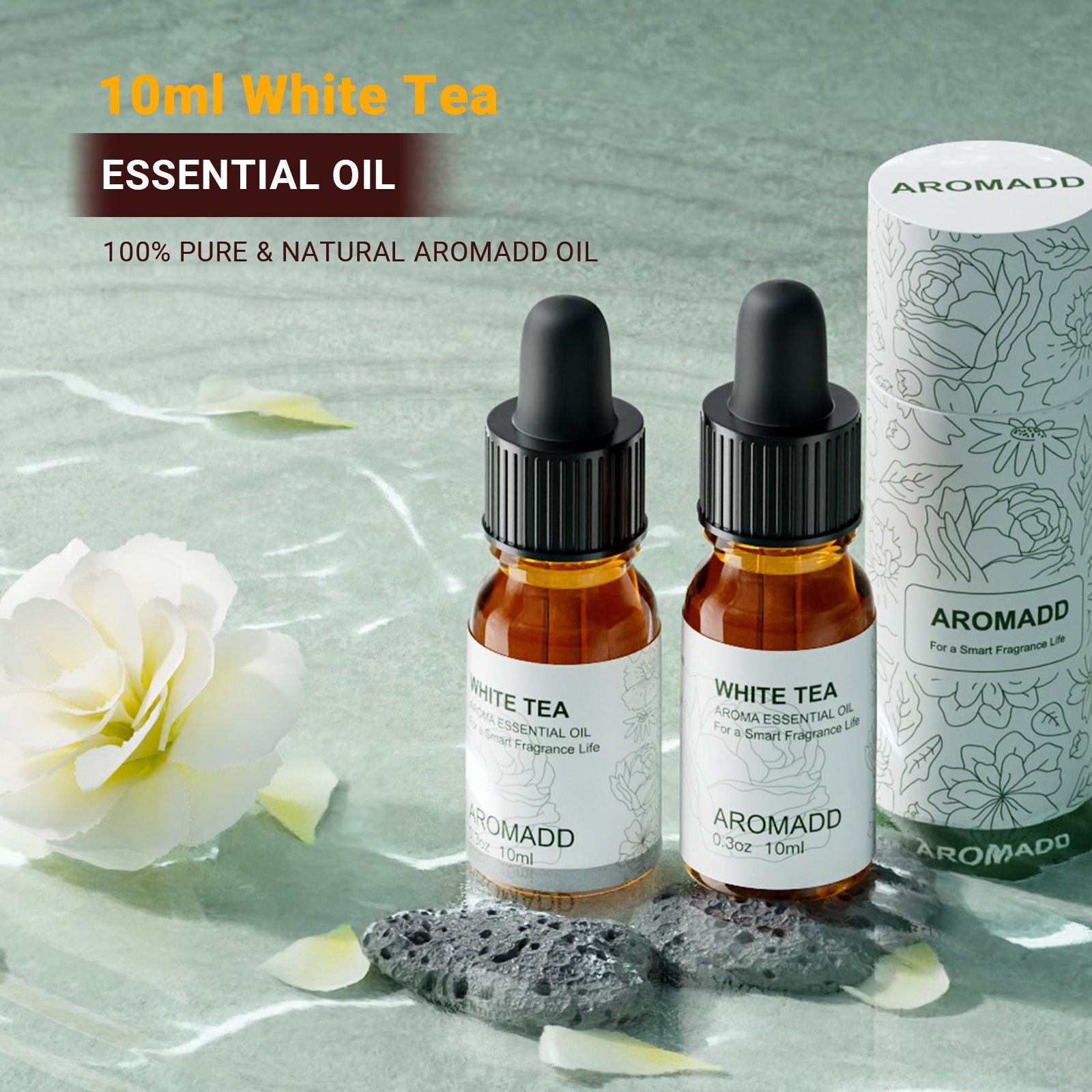 100% Pure White Tea Essential Oil - 0.3 fl oz (10 mL) Glass Bottle - AromaddEssential oil