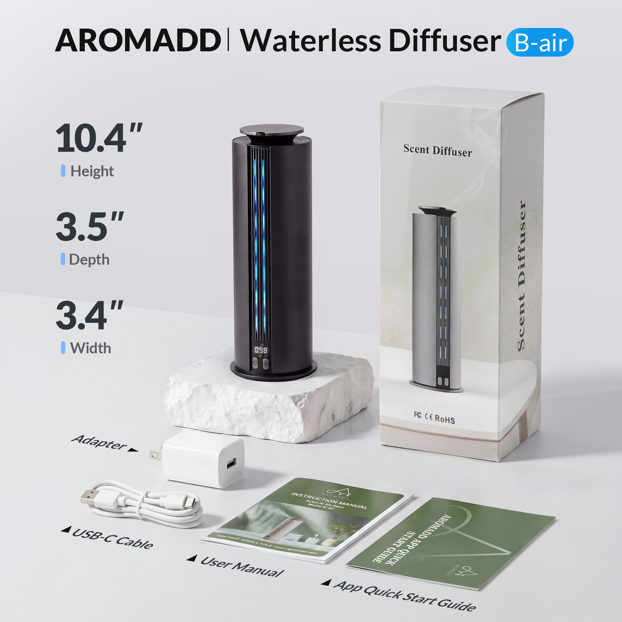 Aromadd 2026 Portable Waterless Diffuser, 1700 Sq Ft Hotel Collection Diffuser, 100ml Scent Air Machine for Home Cold Air Essential Oil Diffuser for Large Room (Titanium Gray)