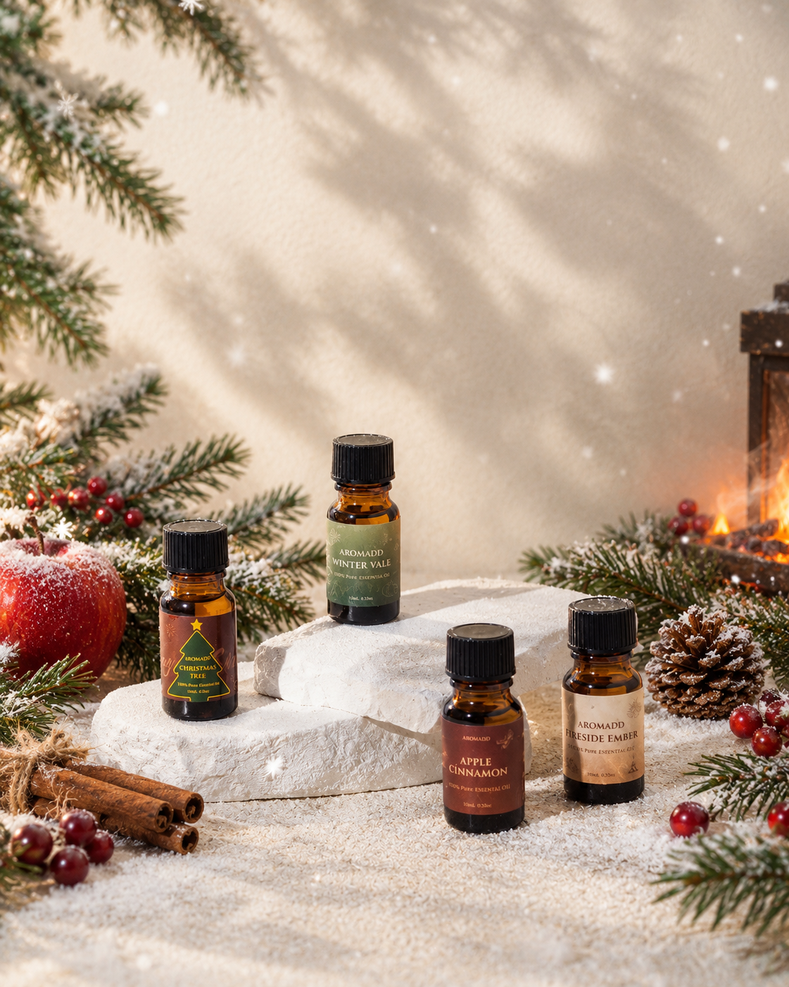 【Pre-sale】Christmas Fragrance Oil Set:Fireside Ember,Winter Vale,Apple Cinnamon & Christmas Tree – 4 x 10ml