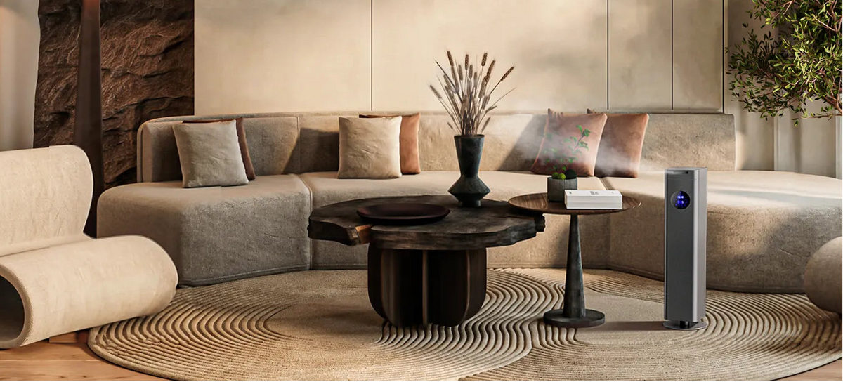 Aromadd commercial scent diffuser used in a modern lounge interior