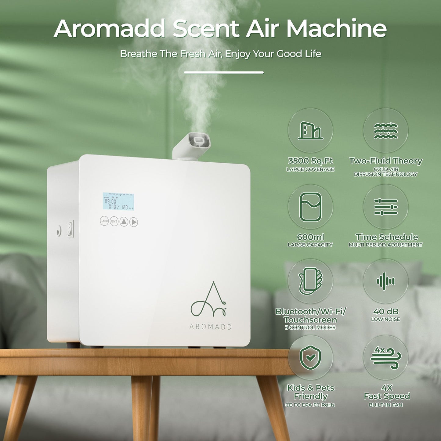 U5 Smart Scent Diffuser – 3500 Sq Ft Coverage, 600ML Capacity - Aromaddnebulizing essential oil diffuser